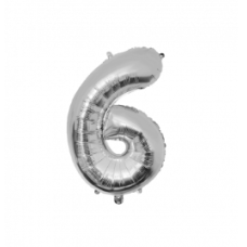 Folie ballon - Zilver - 86 cm - Cijfer 6