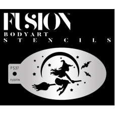 Fusion Medium stencil  -  Witch on Broomstick FS37