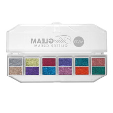 VIVID   GLEAM    Prismatic Palette – 12 Shade FINE Glitter Cream - (incl. spatel)