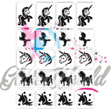 Glittertattoo sjablonen set UNICORN (20 stuks)