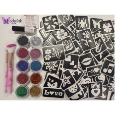                                                         ACTIE  Glittertattoo set groot XXXl  met 100 sjablonen 