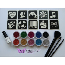 Complete Glittertattoo set groot L  (10 sjablonen)