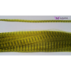 10 synthetische hair feathers grizzly - GEEL + ring