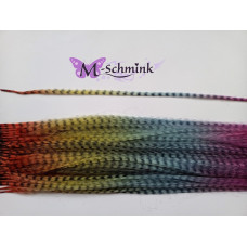 10 REGENBOOG  hair feathers GRIZZLY KORT (ca. 38 cm.) + ring 