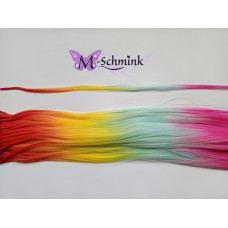 10 REGENBOOG hair feathers EFFEN KORT (ca. 42 cm.) + ring