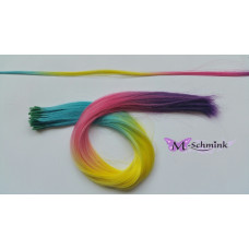 10 REGENBOOG hair feathers PASTEL DONKER (ca. 55 cm.) + ring