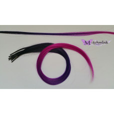 10 REGENBOOG hair feathers ZWART - FUCHSIA - PAARS + ring (ca. 50 cm)