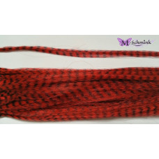 10 synthetische hair feathers grizzly - ROOD + ring