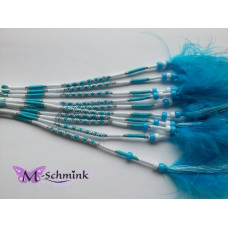 Ibiza wrap met veer (034)  Wit - lichtblauw geblokt (~30 cm.)