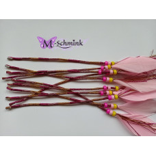 Ibiza wrap met  veer (002)  PINK WITH GOLD (glanzend- ~30 cm.)