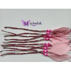 Ibiza wrap met  veer (003) PINK WITH SILVER (glanzend- ~30 cm.)