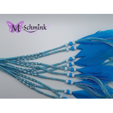 Ibiza wrap met veer (015) Wit - lichtblauw  (blauwe veer) gekruist (~30 cm.)