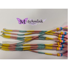 Ibiza wrap met  veer (006) Geel-Lichtroze-Lichtblauw (~30 cm.)