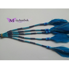 Ibiza wrap met veer (016) Blauw - Donkerblauw geblokt (~30 cm.)