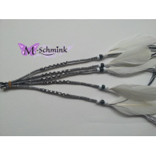 Ibiza wrap met veer (032) Wit - Zwart gekruist (~30 cm.)