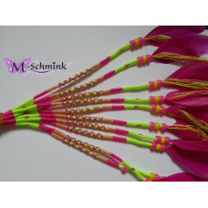Ibiza wrap met veer (039) Neon roze - geel gekruist (~30 cm.)
