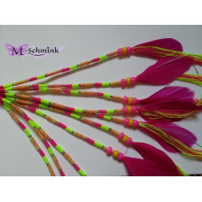 Ibiza wrap met veer (038) Neon roze - geel  geblokt (~30 cm.)