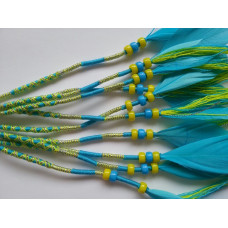Ibiza wrap met veer (018) Aqua gekruist (~30 cm.)