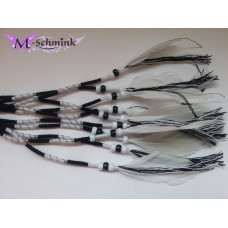 Ibiza wrap met veer (030) Wit  - Zwart geblokt (~30 cm.)
