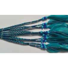 Ibiza wrap met veer (017) Blauw - Donkerblauw gekruist (~30 cm.)