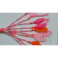 Ibiza wrap met veer (011) Roze / Oranje (~30 cm.)